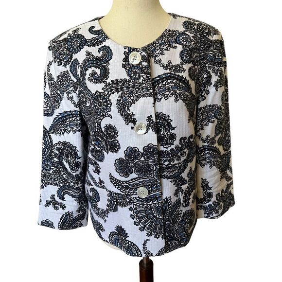 Talbots Paisley Blue + White 3 Button Jacket 6 - Picture 1 of 7